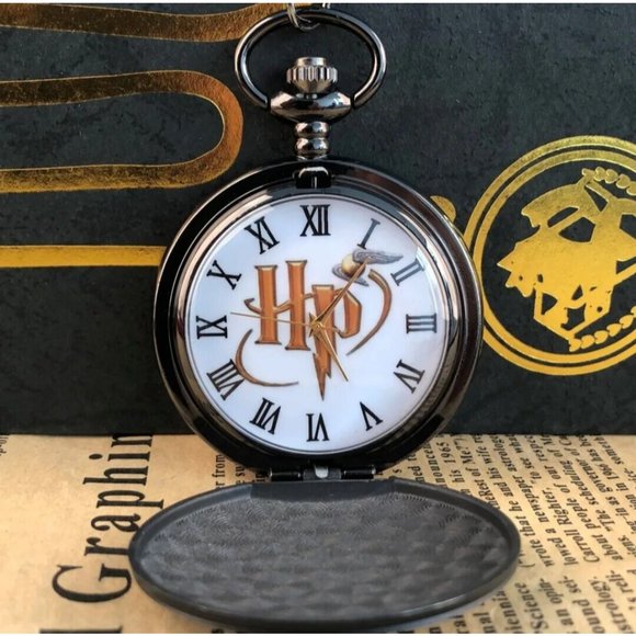 New Harry Potter Black Pocket Watch w/ Chain Matte Finish - Picture 2 of 6